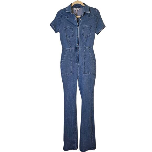 Denim Blvd stretch denim form fitting jumpsuit, high waisted, bootcut. Size L. - Picture 1 of 5